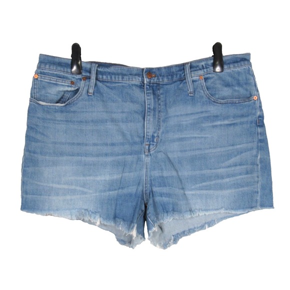 Madewell Pants - MADEWELL Medium Blue Denim HIGH-RISE SLIM 5-Pockets BOY JEANS Cut-Off Shorts 36